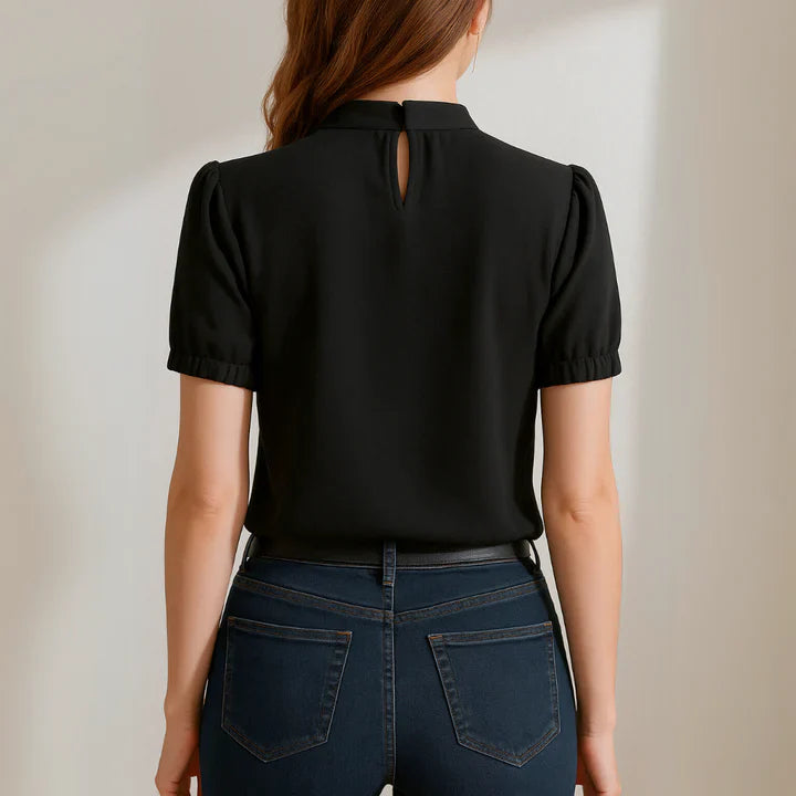 Inge™ | Blouse Noire Plissée à Manches Fendues