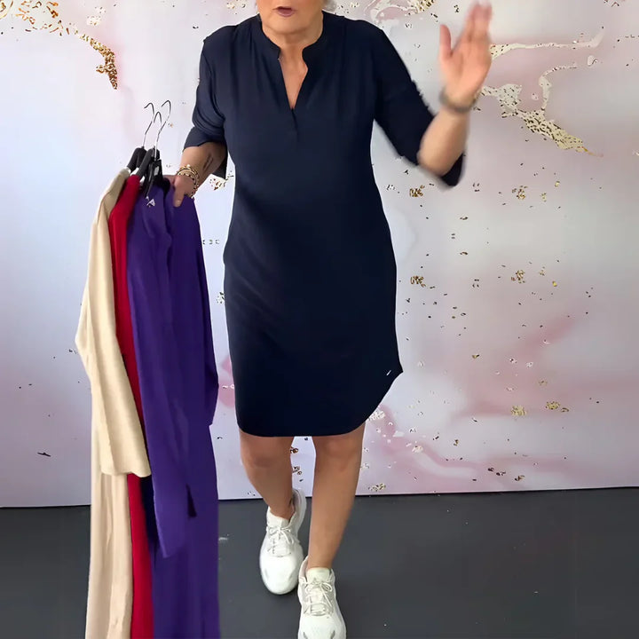 Mimmi™ – Solid Color V-Neck Dress