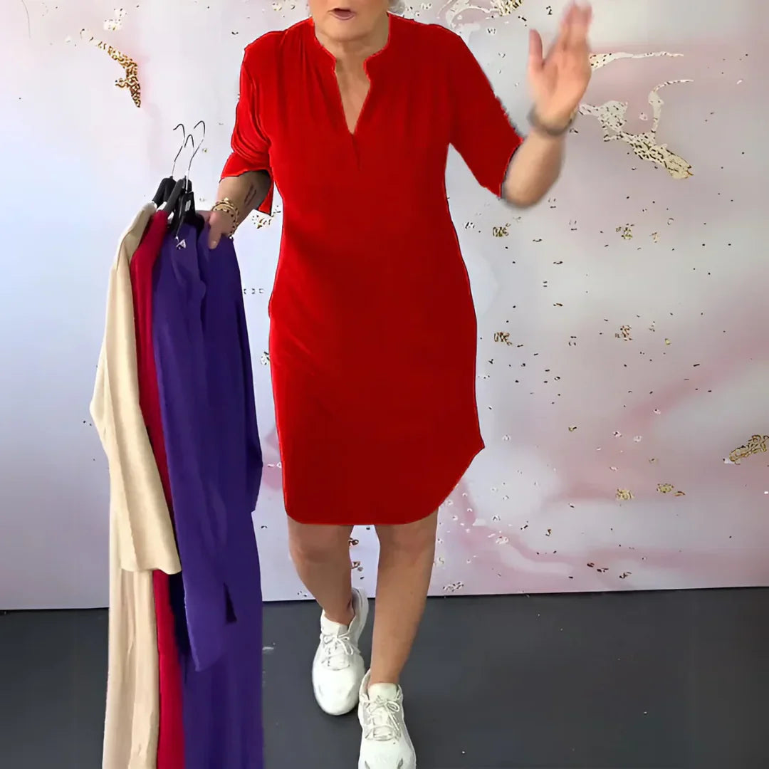 Mimmi™ – Solid Color V-Neck Dress