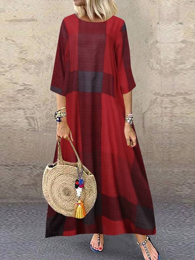 Viola – Robe Longue à Carreaux Douce