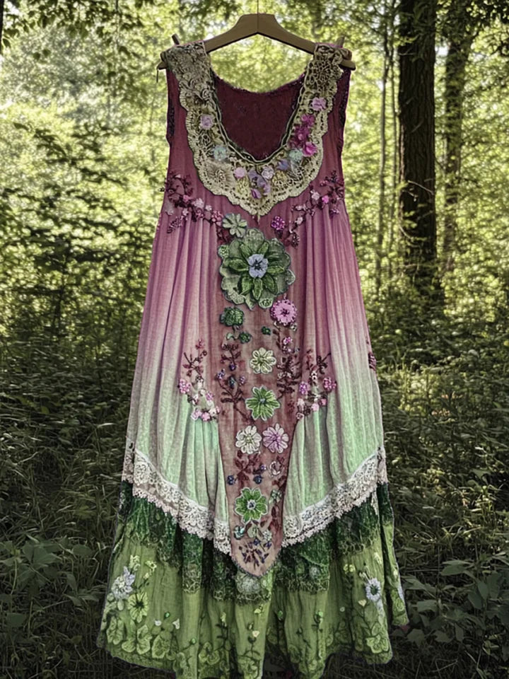 Evabella - Robe débardeur en lin patchwork